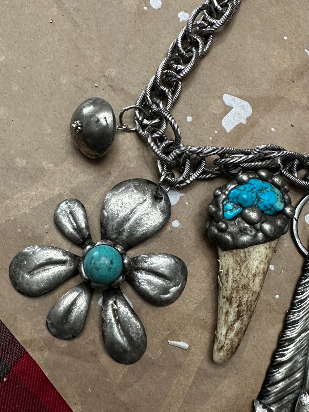 Turquoise Accent Silver-Tone Boho Charm Necklace - Picture 2 of 4